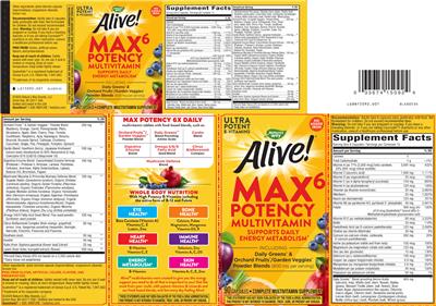 Photo of the Nature's Way Alive! Max 6 Daily Potency Multivitamin No Added Iron label
