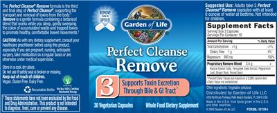 Photo of the Garden of Life Perfect Cleanse Remove label