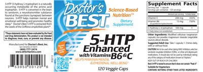 Photo of the Doctor's Best 5-HTP Enhanced With Vitamins B6 & C label