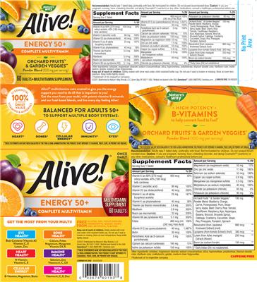 Photo of the Nature's Way Alive! Energy 50+ label