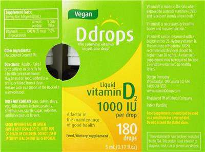 Photo of the Ddrops Liquid Vitamin D2 1000 IU label