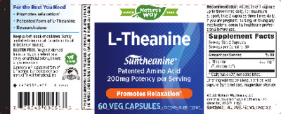 Photo of the Nature's Way L-Theanine 200 mg label