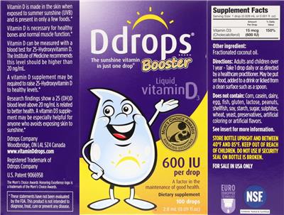 Photo of the Ddrops Liquid Vitamin D3 600 IU label