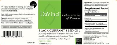 Photo of the DaVinci Laboratories of Vermont Black Currant Seed Oil label
