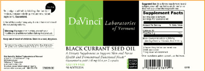Photo of the DaVinci Laboratories of Vermont Black Currant Seed Oil label
