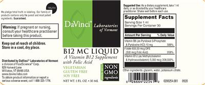 Photo of the DaVinci Laboratories of Vermont B12 MC Liquid label