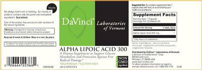 Photo of the DaVinci Laboratories of Vermont Alpha Lipoic Acid 300 label