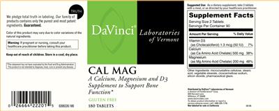 Photo of the DaVinci Laboratories of Vermont Cal Mag label