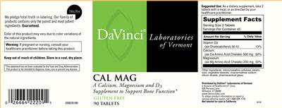 Photo of the DaVinci Laboratories of Vermont Cal Mag label