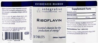 Photo of the Integrative Therapeutics Riboflavin label