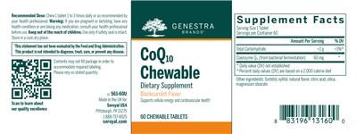 Photo of the Genestra Brands CoQ10 Chewable Blackcurrant Flavor label