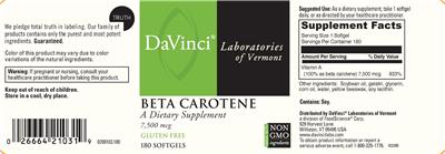 Photo of the DaVinci Laboratories of Vermont Beta Carotene 7,500 mcg label