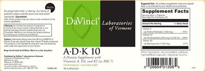 Photo of the DaVinci Laboratories of Vermont A-D-K 10 label