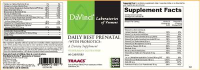 Photo of the DaVinci Laboratories of Vermont Daily Best Prenatal with Probiotics label