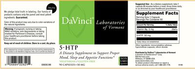 Photo of the DaVinci Laboratories of Vermont 5-HTP 50 mg label