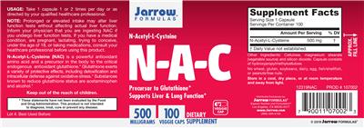 Photo of the Jarrow Formulas N-A-C 500 mg label
