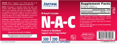 Photo of the Jarrow Formulas N-A-C 500 mg label