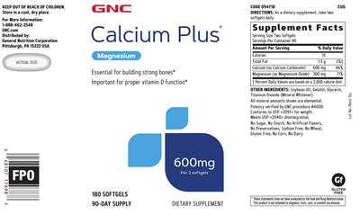 Photo of the GNC Calcium Plus 600 mg label