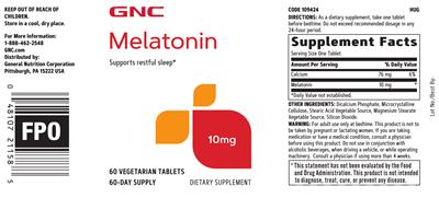 Photo of the GNC Melatonin 10 mg label