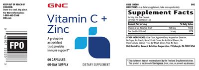 Photo of the GNC Vitamin C + Zinc label