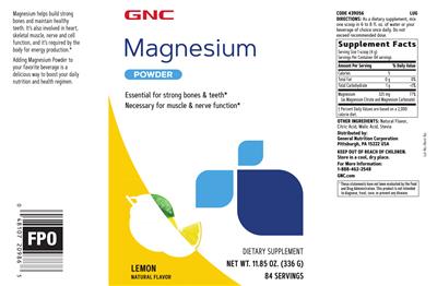 Photo of the GNC Magnesium Powder Lemon label