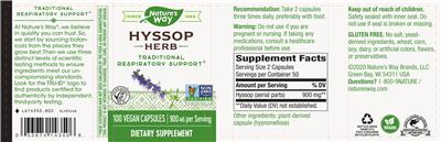 Photo of the Nature's Way Hyssop Herb label