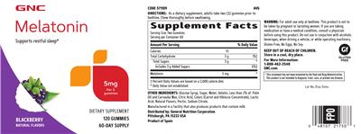 Photo of the GNC Melatonin Gummies 5 mg Blackberry label