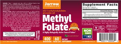 Photo of the Jarrow Formulas Methyl Folate 400 mcg label