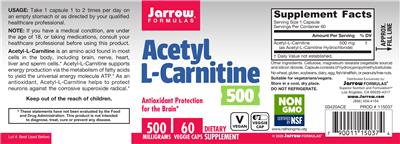 Photo of the Jarrow Formulas Acetyl L-Carnitine 500 mg label