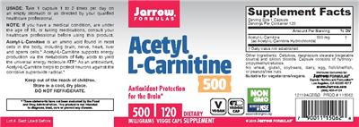 Photo of the Jarrow Formulas Acetyl L-Carnitine 500 mg label