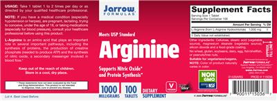 Photo of the Jarrow Formulas Arginine 1000 mg label