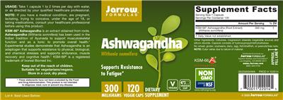 Photo of the Jarrow Formulas Ashwagandha 300 mg label
