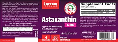 Photo of the Jarrow Formulas Astaxanthin 4 mg label