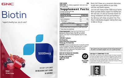 Photo of the GNC Biotin 5000 mcg Berry label