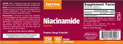Photo of the Jarrow Formulas Niacinamide 250 mg label