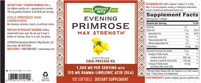 Photo of the Nature's Way Evening Primrose Max Strength label