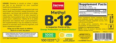 Photo of the Jarrow Formulas Methyl B-12 1000 mcg Lemon Flavor label