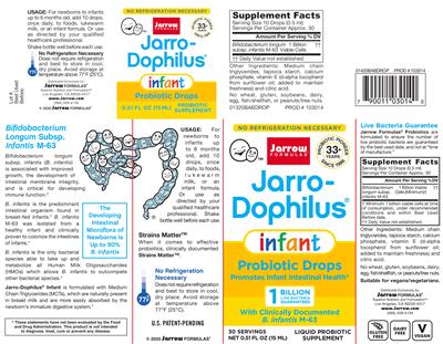 Photo of the Jarrow Formulas Jarro-Dophilus Infant Probiotic Drops label
