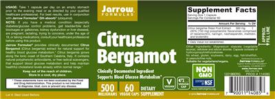 Photo of the Jarrow Formulas Citrus Bergamot 500 mg label