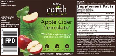 Photo of the GNC Earth Genius Apple Cider Complete label