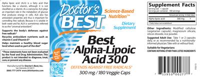 Photo of the Doctor's Best Best Alpha-Lipoic Acid 300 label