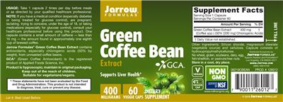 Photo of the Jarrow Formulas Green Coffee Bean Extract 400 mg label