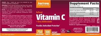 Photo of the Jarrow Formulas Buffered Vitamin C + Citrus Bioflavonoids 750 mg label