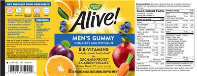 Photo of the Nature's Way Alive! Men's Gummy Complete Multivitamins label
