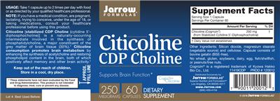 Photo of the Jarrow Formulas Citicoline CDP Choline 250 mg label