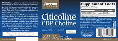 Photo of the Jarrow Formulas Citicoline CDP Choline 250 mg label
