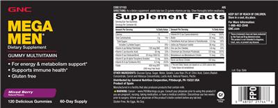 Photo of the GNC Mega Men Mega Men Gummy Multivitamin Mixed Berry label