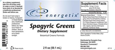 Photo of the Energetix Spagyric Greens label