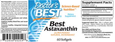 Photo of the Doctor's Best Best Astaxanthin label