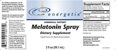 Photo of the Energetix Melatonin Spray label
